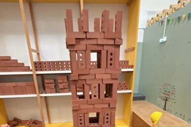 Our bricks exhibit has loads of foam bricks for building forts and dens.